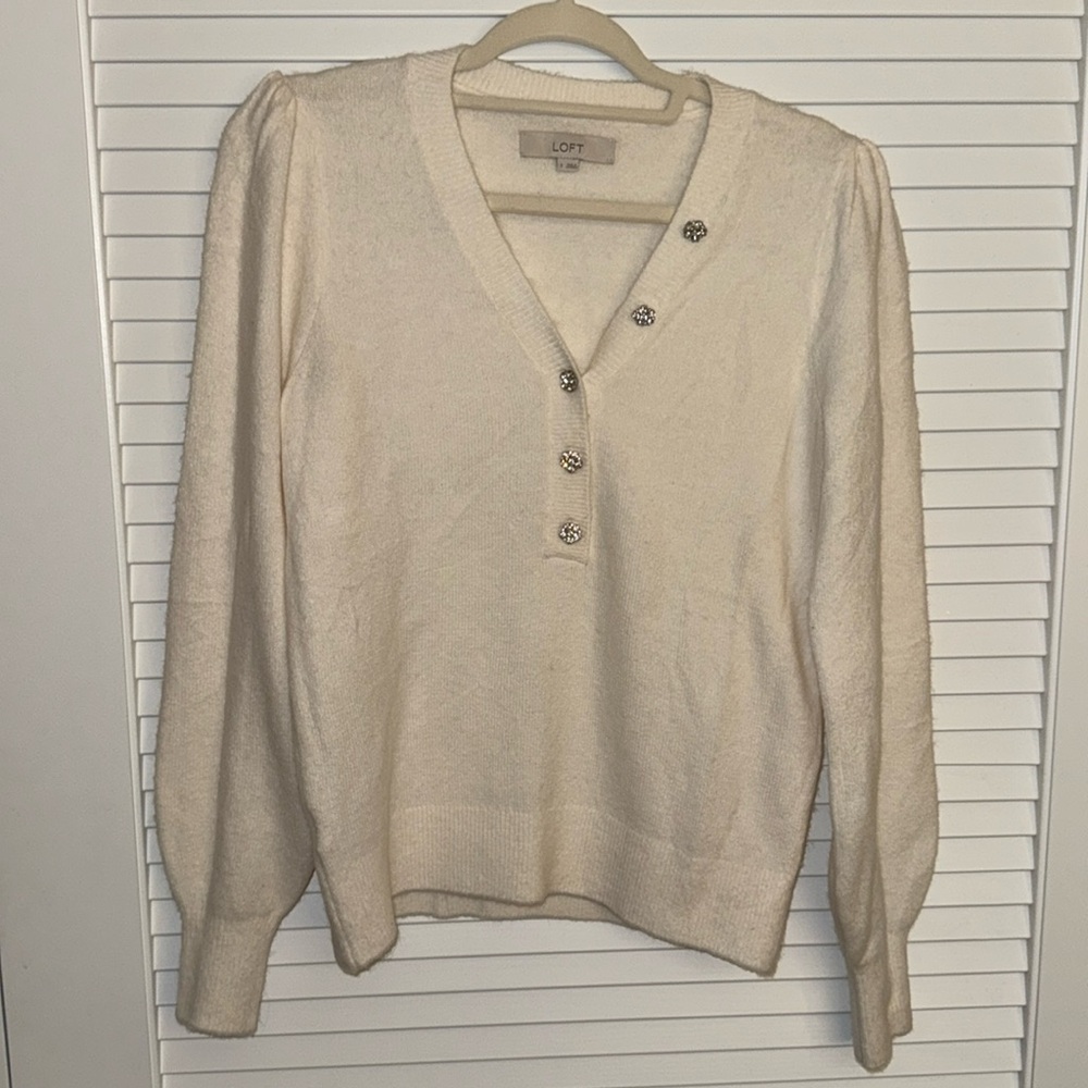 Loft sweater with rhinestone buttons -Never worn